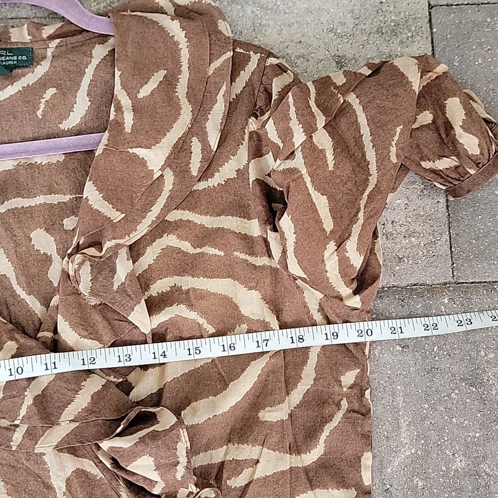 Lauren Ralph Lauren Brown and Tan Zebra Print Wrap Blouse Cotton Sz L - Picture 6 of 11